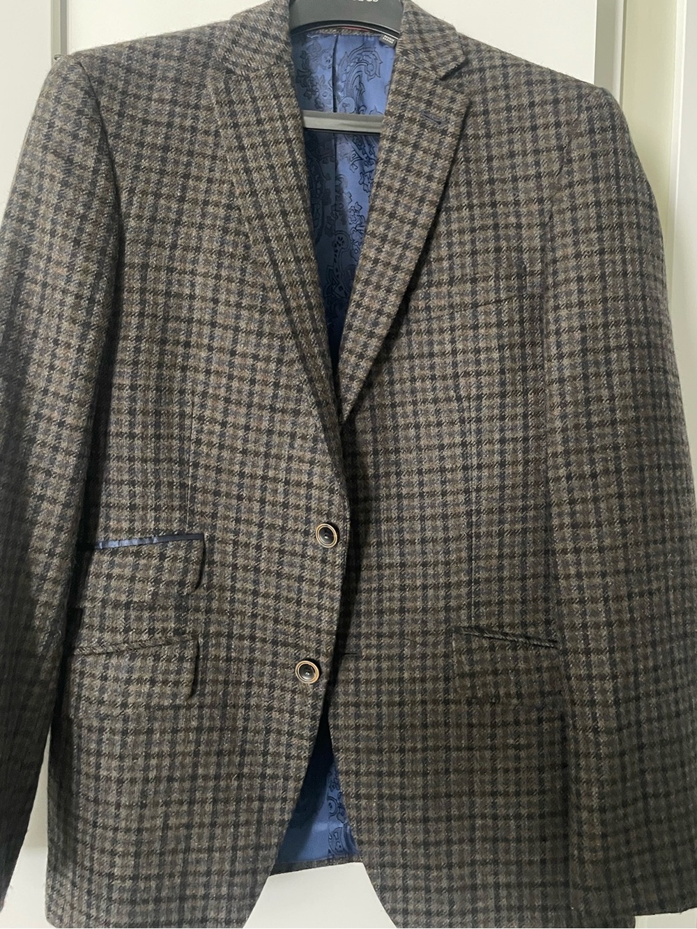 Brown Plaid Wool Blend Blazer